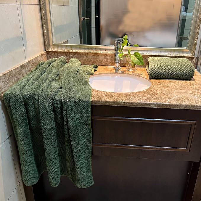 YTYC 29x59 Bath Towels,Towels for Bathroom,Olive Green,4-Pieces | Super Soft,Highly absorbent,Hanging Loop,No Lint Ball,Quick Drying,Light Weight,80% Polyester 20% Nylon