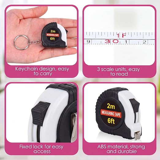 Kanayu 50 Pcs Mini Tape Measure Keychains 6 ft Small Retractable Measuring Tape Bulk with Lock Steel Easy Read Pocket for Birthday Party Favors Daily Use (White)