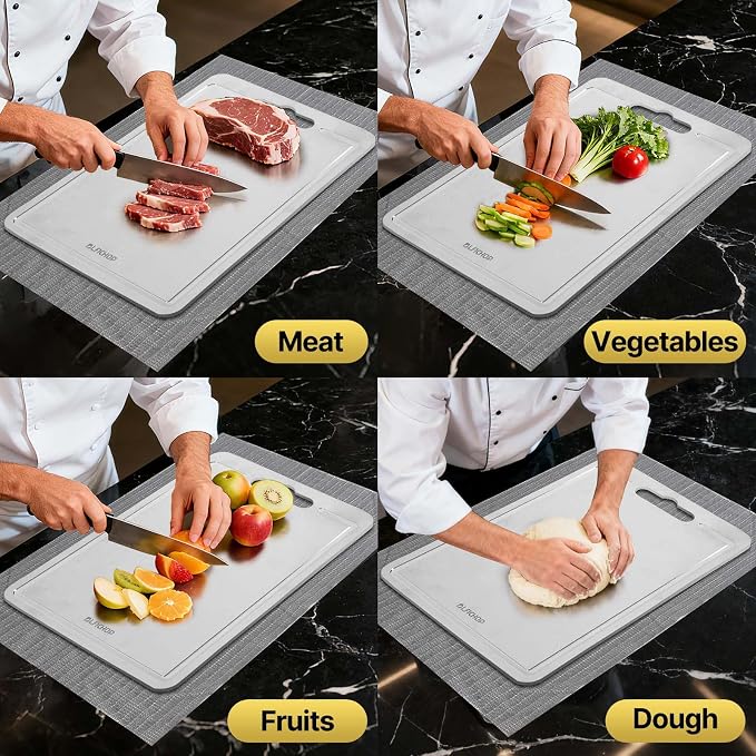 3-Piece Titanium Cutting Board Set with Juice Groove for Kitchen | 3 Sizes: 12"×18", 10"×14", 9"×12", Double-Sided, Non-Slip, Dishwasher Safe, Easy to Clean, Ideal for Meat, Vegetables & Fruit