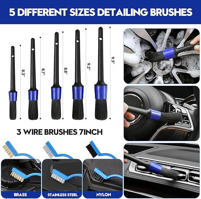 Qydipclin 37Pcs Car Detailing Kit, Car Detailing Brush Set, Car Wash Cleaning Kit, Car Detailing Brushes, Professional Car Care Kit for Interior Exterior Wheels, Blue