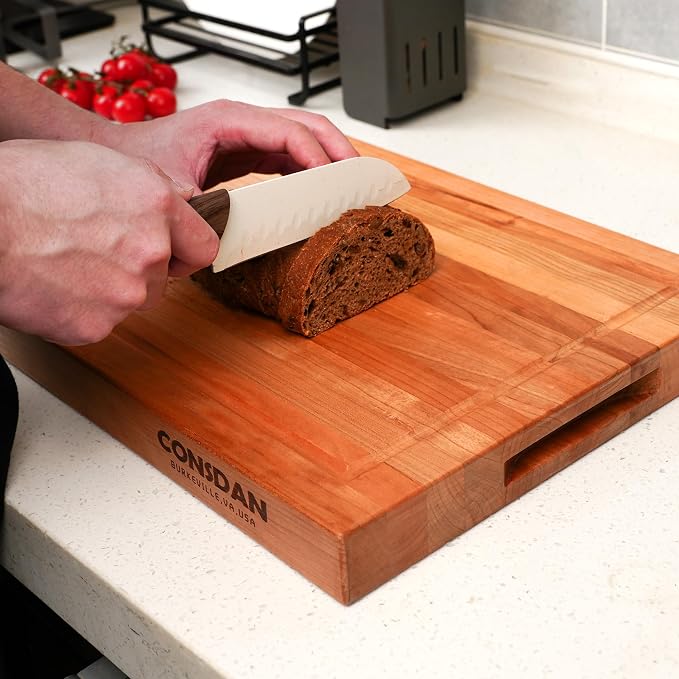 Solid Cherry Wood Cutting Board for Kitchen, USA Grown Hardwood, 20 x 15, with Invisible Inner Handle, Prefinished with Food-Grade Oil, Suitable for Kitchen Edge Grain, 1-1/2" Thick