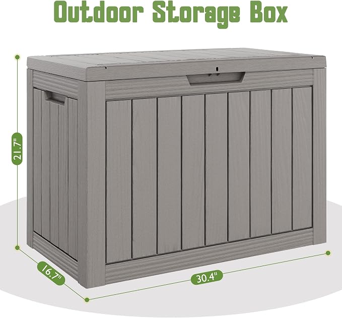 55 Gallon Outdoor Storage Box, All-Weather Resin Deck Box Outdoor Waterproof with Lockable Lid for Patio Cushions, Package Deliveries, Garden Tools, Pool Supplies, Grey