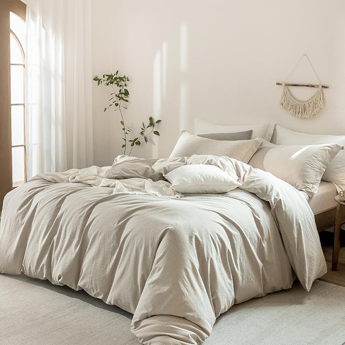 Linen Grey Duvet Cover Super Queen Size 98inch x 90inch,100% Washed Cotton Duvet Cover with Zipper Closure and 2 Pillowcases, Color of New Nature Linen