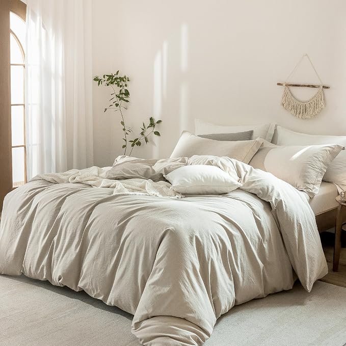 Linen Grey Duvet Cover Full Size 90inch x 80inch,100% Washed Cotton Duvet Cover with Zipper Closure and 2 Pillowcases, Color of New Nature Linen