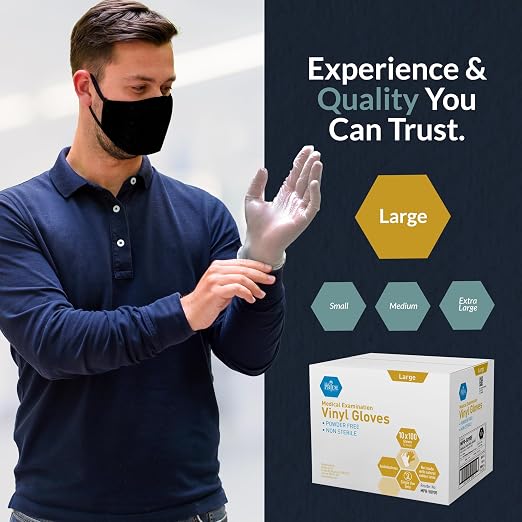 MED PRIDE Vinyl Exam Medical Gloves,Powder & Latex-Free,Large,1000-Count