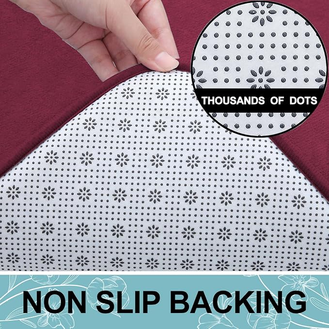 Smiry Memory Foam Bath Mat 40x32, Extra Soft and Absorbent Bathroom Mats, Non Slip Washable Carpet for Floor, Shower and Tub, Burgundy