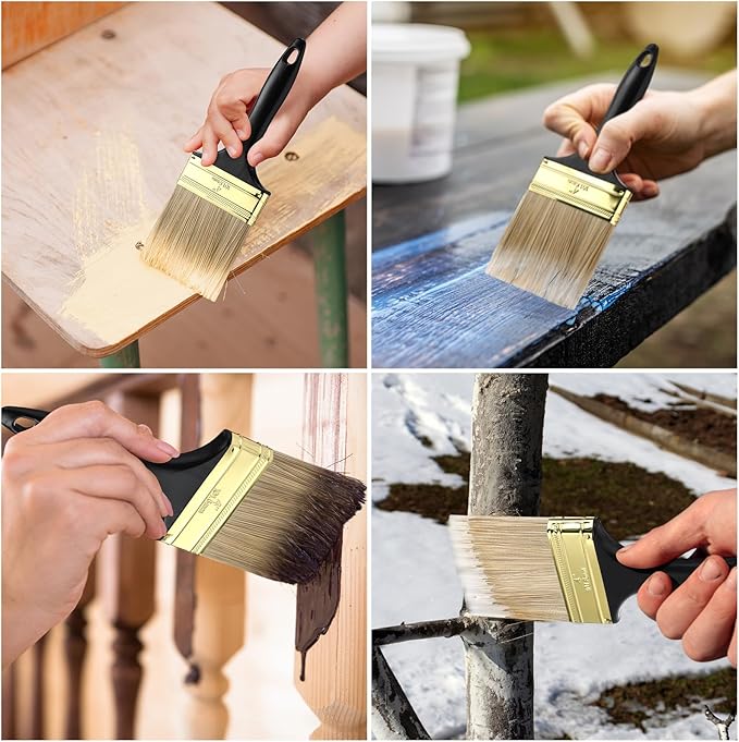 Teenyyou 16 Pcs 4 Inch Paint Brushes Flat Chip Paintbrushes Bulk with Treated Plastic Handles Professional Painting Tools for Paint Stains Deck Door Furniture Home Wall Trim DIY