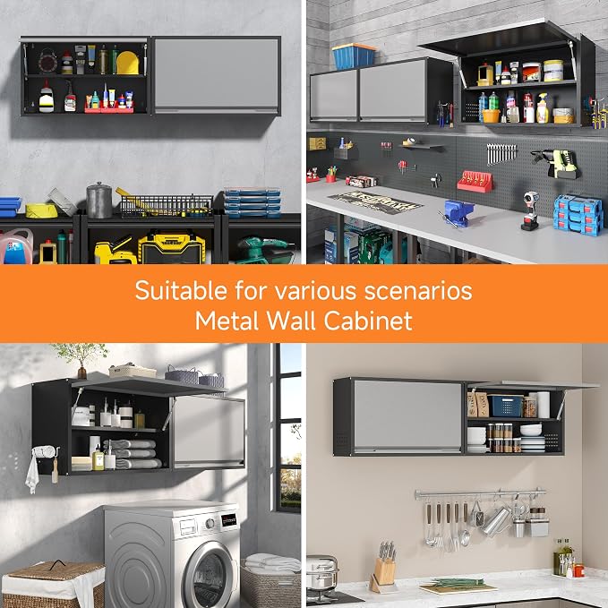 Coolsun Garage Wall Cabinet with Up-Flip Door, 19.7" H Metal Wall Cabinet | Wall Mounted Metal Storage Cabinet for Kitchen,Garage,Basement,Ware House Assembly Required