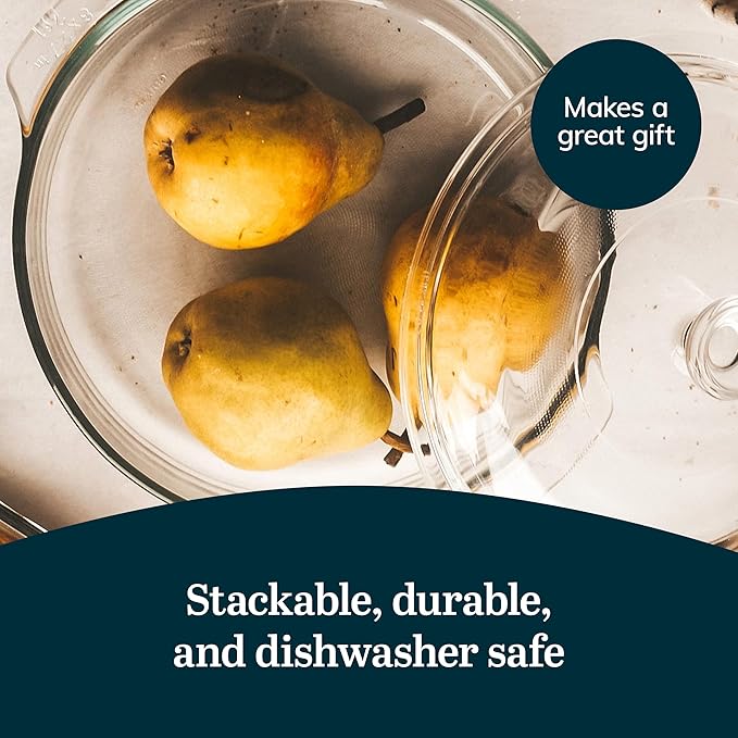 Libbey Baker's Basics Glass Casserole Dish Set with Covers, 3-Piece | Curved Pedestal Display baked goods, pastries, cupcakes, and pies with a clear cover for serving and freshness
