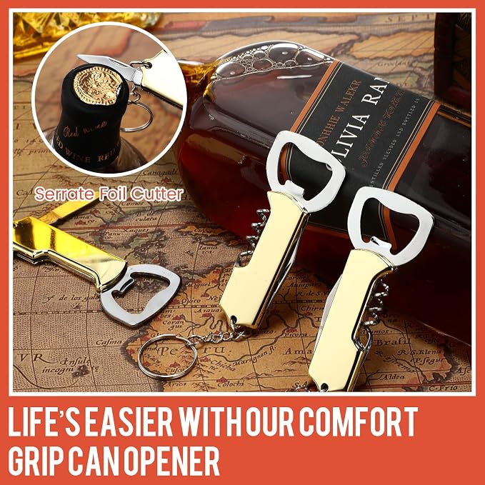 Ziliny 24 Pcs Bottle Opener Keychain Bulk Wine Bottle Beer Opener Keychain 3.27" Stainless Steel Corkscrew Waiter Corkscrew Wine Keyring Gifts for Christmas Bar Party Wedding Home (Gold)