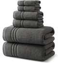 REDKISS Dark Gray Towels Set 6 Piece Cotton Towel Sets with 2 Bath Towels, 2 Hand, 2 Washcloths, 650GSM Hotel Quality, Soft, Highly Absorbent Towels for Bathroom Gym, Ideal Everyday Use