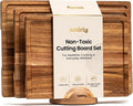 SMIRLY Cutting Boards for Kitchen, 3 Piece Walnut Cutting Board with Stand | Non Toxic Walnut Wood Cutting Board with Juice Grooves and Handles, Multiple Sizes Wooden Chopping Board for Meal Prep
