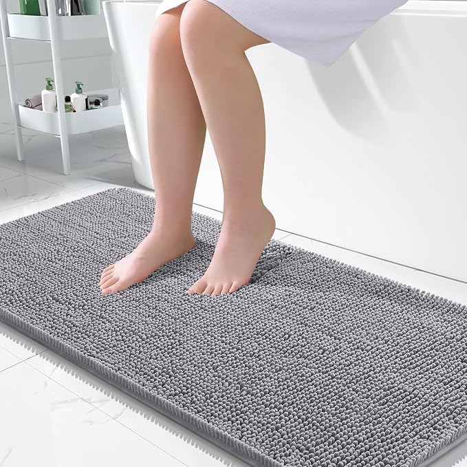 OLANLY Large Bathroom Rugs 50x30, Extra Soft Absorbent Chenille Bath Rugs, Rubber Backing Quick Dry, Machine Washable Bath Mats for Bathroom Floor, Tub and Shower, Home Decor Accessories, Grey