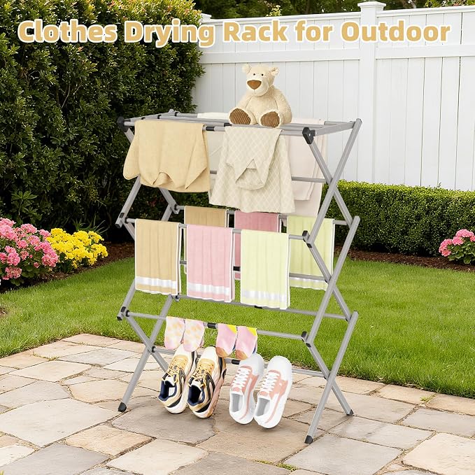 BAKON Clothes Drying Rack Foldable for Laundry, Collapsible Portable Drying Rack Clothing for Hanging Clothes Towel, Space Save for Indoor Outdoor Travel (Gray)