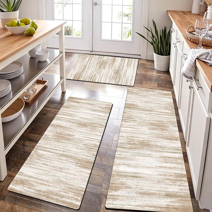XLHOMO Kitchen Rugs Sets of 3, Non Slip Washable Kitchen Mats for Floor, Cushioned Anti-Fatigue Comfort Kitchen Mat, Rubber Backing Abstract Kitchen Floor Mat for Laundry, Desk, Sink, Office