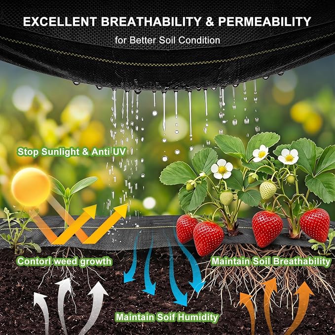 Premium 6ft x 100ft Weed Barrier Landscape Fabric, Heavy Duty 3.2oz Woven Ground Cover, UV Resistant & Permeable Weed Control Cloth with Staples for Garden, Yard, Patio & Landscaping