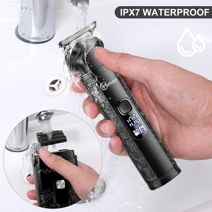 Hatteker Professional Hair Clipper Electric Razor Foil Shavers for Men Body Nose Ear Hair Grooming Kit with Triple Blades Cordless Waterproof