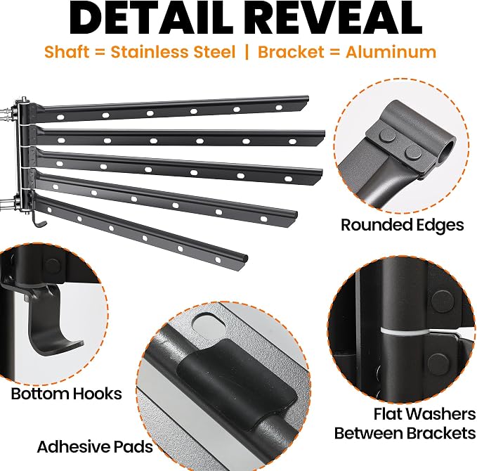 5 Swivel Arms RV Clothes Drying Rack, 26.5-inch Width Ladder Mounted Clothes Drying Rack, All Metal, Foldable Design, RV Must Have for MotorHomes, Fifth Wheels, Trailers | All Metal 5 Swivel Arms
