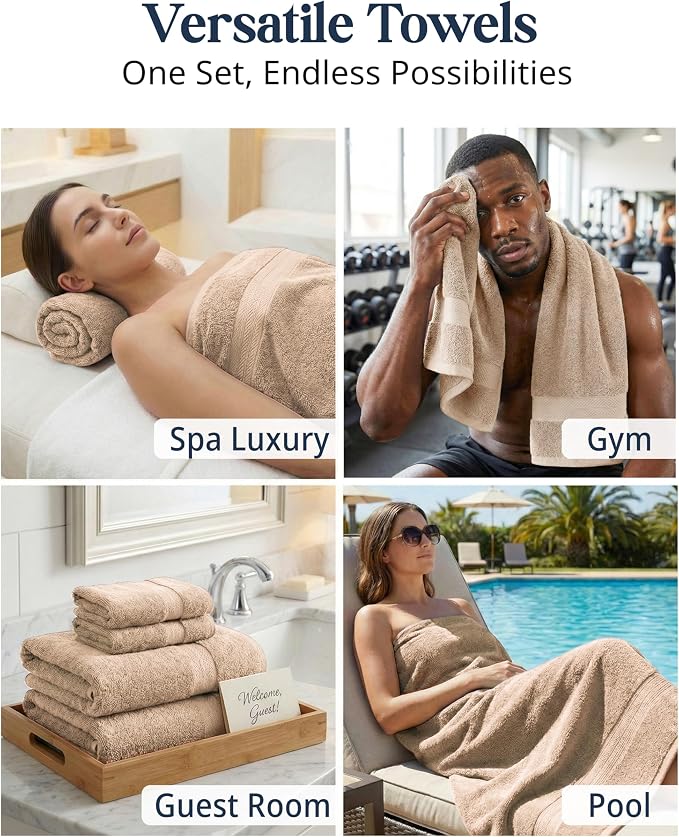 LANE LINEN Towel Set Quick Dry 100% Cotton 24 Piece Soft Absorbent - Beige | Towels And Washcloths - Ring-Spun Durability, Terry Weave Comfort, Soft & Long-Lasting, Easy-Care