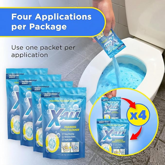 X-ALL Foaming Toilet Cleaner, Self-Activating Powder for Deep Cleaning, Fights Stains, Limescale and Mineral-Buildup (2)