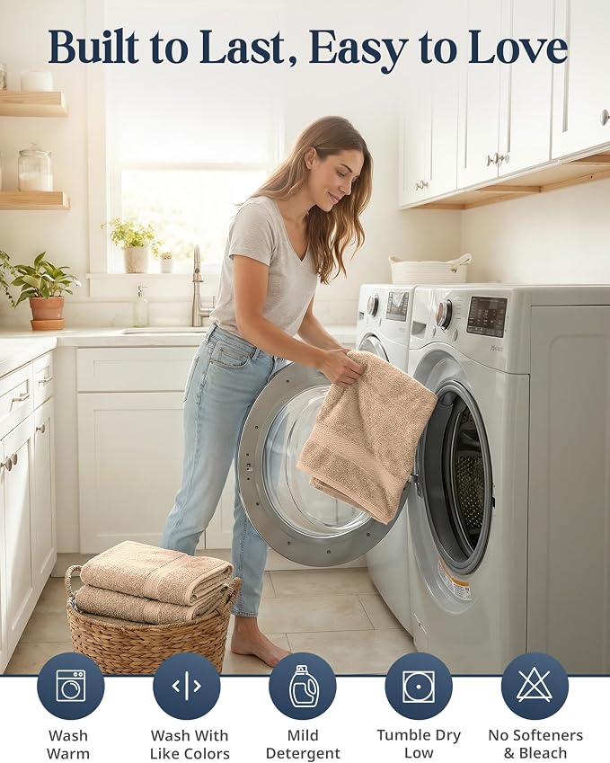 LANE LINEN Towel Set Quick Dry 100% Cotton 24 Piece Soft Absorbent - Beige | Towels And Washcloths - Ring-Spun Durability, Terry Weave Comfort, Soft & Long-Lasting, Easy-Care