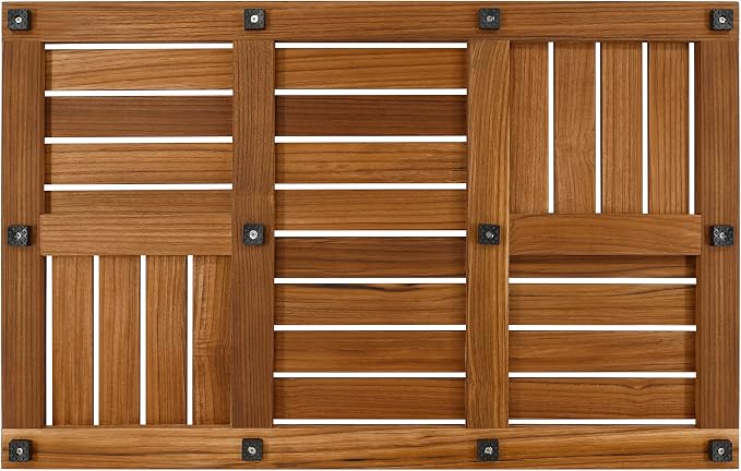 Utoplike Teak Wood Bath Mat, Shower Mats for Bathroom 32 x 20 inch Large | with Non-Slip Pads, Wood Floor Sturdy Mat for Inside Shower, Luxury Spa Home or Outdoor