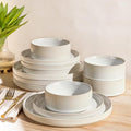 TheTerra Ceramic Dinnerware Sets for 4, 12 Pieces Porcelain Lightweight Plates and Bowls Sets, Scratch Resistant Dish Set, Oven & Microwave & Dishwasher Safe,Reactive White