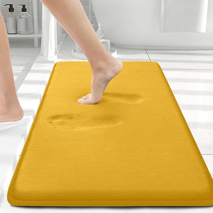 Smiry Memory Foam Bath Mat 30x20, Extra Soft and Absorbent Bathroom Mats, Non Slip Washable Carpet for Floor, Shower and Tub, Yellow