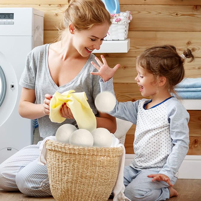 Wool Dryer Balls Natural Fabric Softener and 100% Organic, Chemical Free and Reduces Wrinkles. Saving Electricity and Drying Time XL Size 4 Pack White 4 Count
