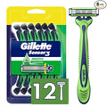 Gillette Sensor3 Sensitive Men's Disposable Razor, 12 Razors (Pack of 6)