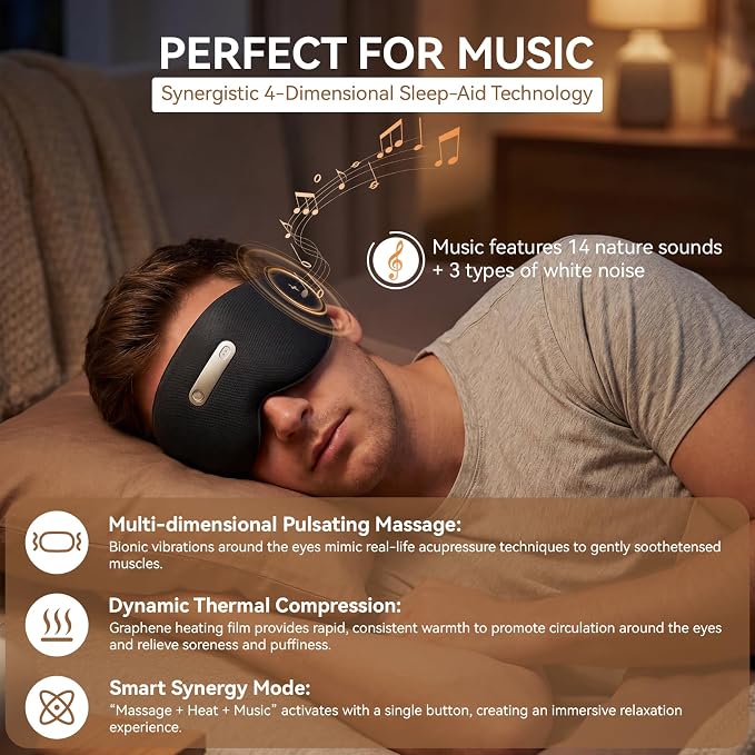 AI Smart Sleep Mask Aid Machine, Sleep Eye Mask with Sleep Monitoring, APP Control, White Noise & Meditation Music, 3D Breathable Light Blocking Eye Cover for Travel, Home, Office Naps (Black)