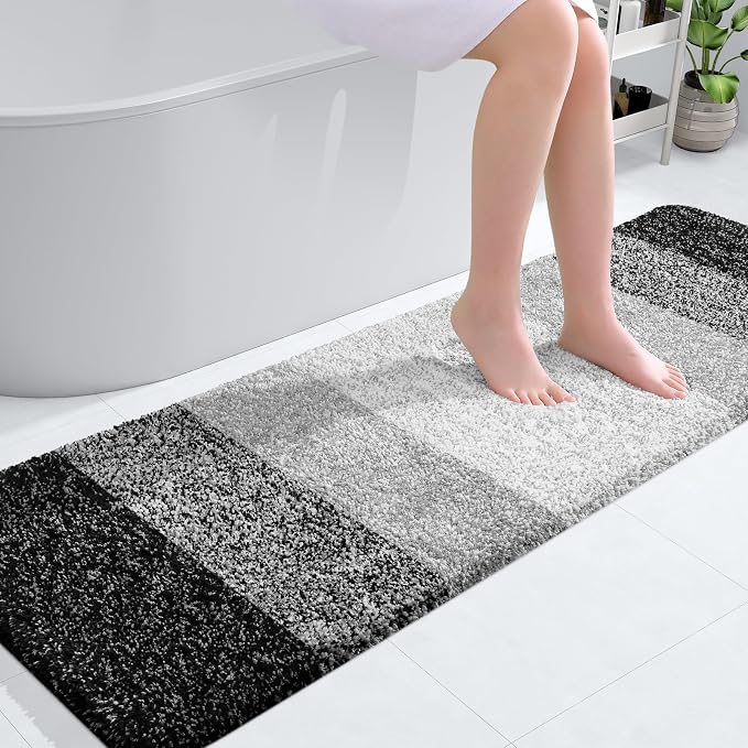 OLANLY Bathroom Runner Rugs Mat 59x20, Extra Soft Absorbent Microfiber Bath Rugs, Rubber Backing, Quick Dry, Washable Long Bath Mats for Bathroom Floor, Tub and Shower, Home Decor Accessories, Black