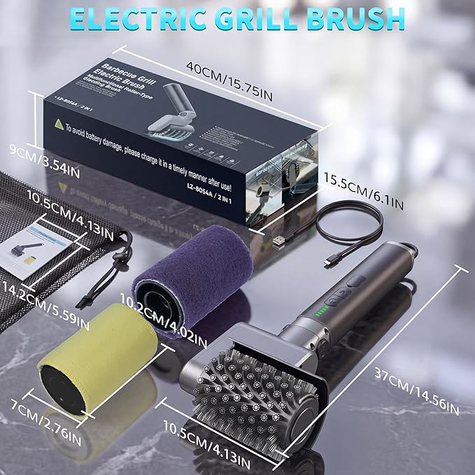 Electric Grill Brush for Outdoor - 3-Speed & Angle Adjust Cordless Rotary Grill Brush - 2026 NEW BBQ Grill Cleaner with 3 Heads - 180Mins Runtime Grill Cleaning Brush for Barbecue Grates