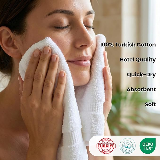 SALBAKOS 6-Piece 100% Turkish Cotton Hand Towels, 16x30 inch, White | Large Size Thick Super Soft Highly Absorbent, Versatile Hair Face & Hand Drying Towel, Premium Hotel Quality Made in Turkey