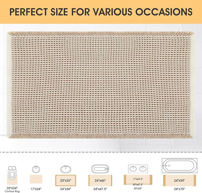 IM HOME Waffle Bath Mat Brown & Cream 32"x20", Boho Woven Modern Bath Mat Rugs, Absorbent Non Slip Bathroom Rugs, Soft Washable Bath Rugs with Tassels for Bedroom, Kitchen, Shower, Tub