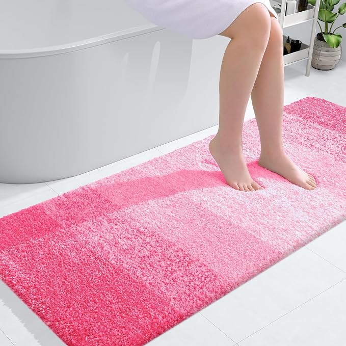 OLANLY Large Bathroom Rugs Mat 54x24, Extra Soft Absorbent Microfiber Bath Rugs, Rubber Backing, Quick Dry, Machine Washable Bath Mats for Bathroom Floor, Tub and Shower, Home Decor Accessories, Pink