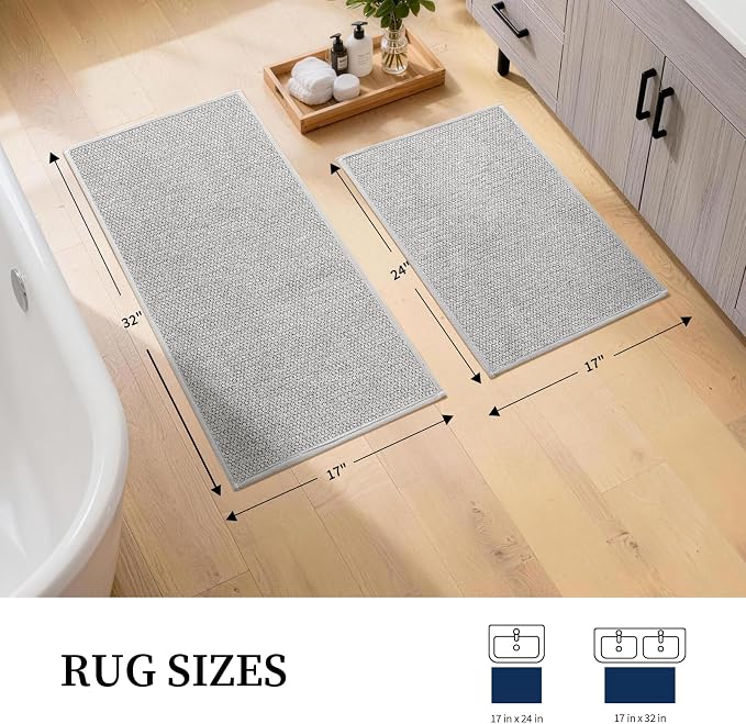 YIHOUSE Gray Bathroom Rugs Sets 2 Piece, Quick Dry Thin Bath Mat, Non Slip Absorbent Machine Washable, Bath Rugs for Bathtub Sink Home Decor (17"x24" + 17"x32")