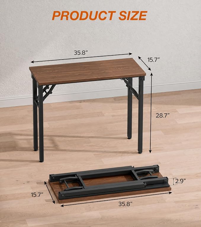 XBurmo Folding Desk Foldable Table, No Assembly 35.8" Foldable Desk Space-Saving Workstation for Small Space, Computer Table, Flat Storage for Home Office, Bedroom, Dorm, Study Room, Dark Walnut