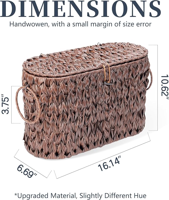 Coeusy Toilet Paper Basket with Lid, Wicker Basket for Bathroom Organizers and Storage, Holds Up to 6 Mega Rolls, Decorative Hand-Woven Rattan Bathroom Decor Accessories, Brown