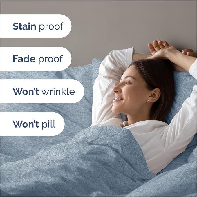 Duvet Cover Cal King Size Set - Extra Soft Cal King Duvet Cover 104" x 98" with 2 Pillow Shams for Women, Men, Kids & Teens - Comfy, Breathable, Hotel Luxury w/ Zipper Closures & Ties (Heathered Blue)