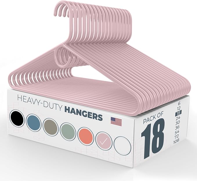 Heavy Duty Clothes Hangers 18 Pack – Made in the USA – 8lb Capacity Plastic Hangers for Adult Clothing – Durable for Pants, Coats, Jackets, or Jeans – Pink