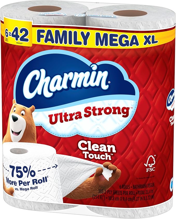 Charmin Ultra Strong Clean Touch Toilet Paper, 6 Family Mega XL Rolls = 42 Regular Rolls