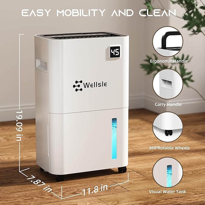 3500 Sq.Ft Dehumidifier, 50 Pint Dehumidifiers for Home and Basement with Drain Hose, Ultra-Quiet Bedroom Dehumidifier, Intelligent Humidity Control, 24 Hours Timer.