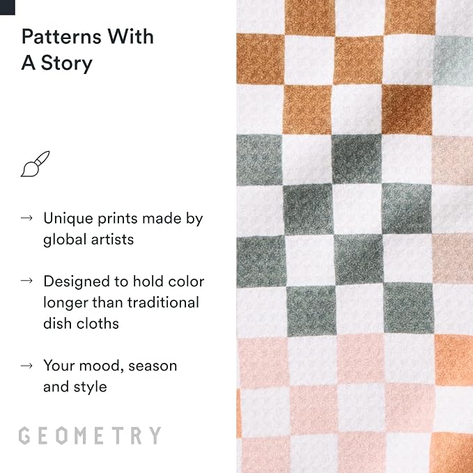 GEOMETRY Kitchen Dish Cloths - Quick Dry Dishcloths for Kitchen - Premium Dish Rags with Geoweave - 3-Pieces Autumn Checkers