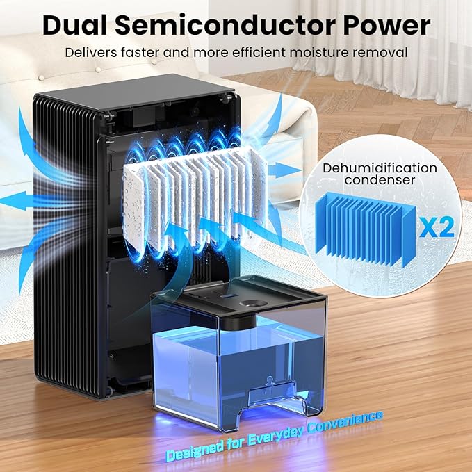 Dehumidifier, 1000 sq.ft Quiet Dehumidifiers for Home Bedroom Basement Bathroom with 95oz Water Tank, Sleep Mode, Auto Shut-Off 7 Colors LED Light, Grey