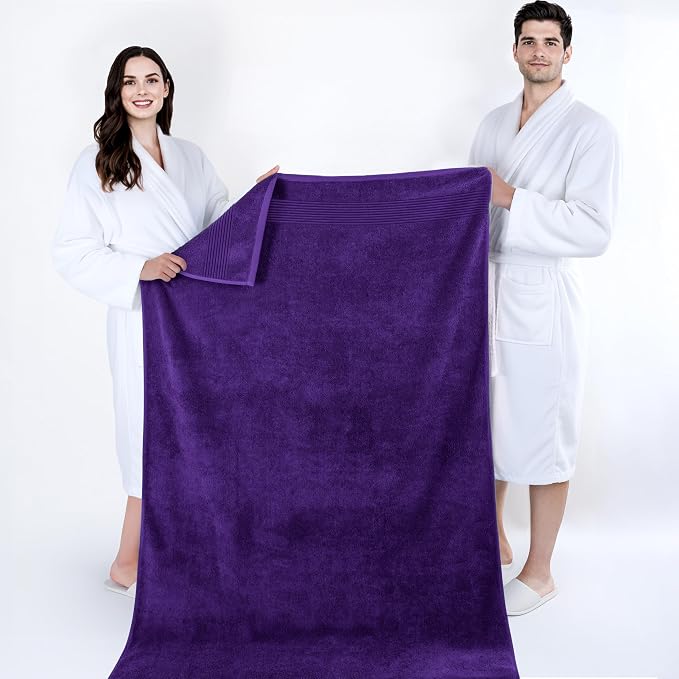 Cotton Paradise 100% Cotton Turkish Towel Set, Soft Absorbent Quick Dry, 2 Piece 35x70 Bath Sheet Set, Violet Purple