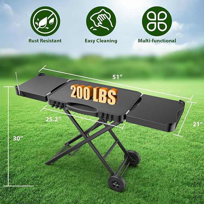51" Grill Table Stand with Wheels for Ninja Woodfire | Portable cart for OG701, OG850, Blackstone griddles and pizza ovens, storage and mobility for patios