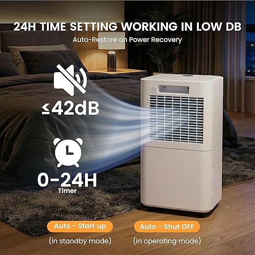 30Pints Dehumidifier with Drain Hose, 2,000 Sq.Ft Dehumidifier for Basement, 2L/0.53 Gallon Tank, Energy Star Cert. 38dB, Humidity Display Ring, Humidity Remover for Home, Bedroom & Bathroom