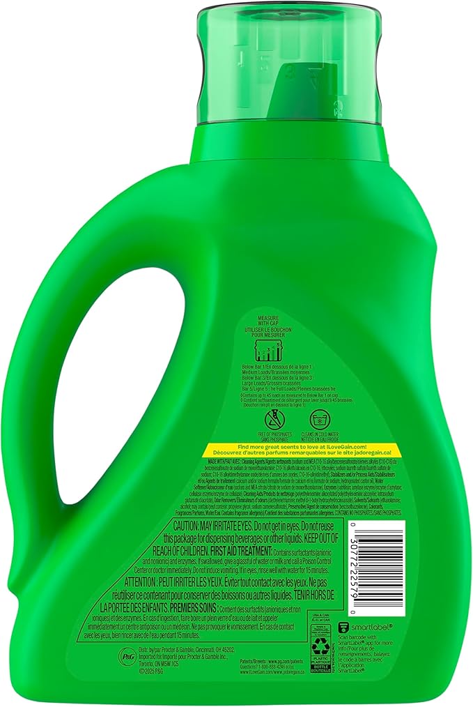 Gain Liquid Laundry Detergent with Odor Defense, Original Scent, Laundry Soap For HE Washing Machines, 60 fl oz, 45 Loads, Pack of 2 (Packaging May Vary)