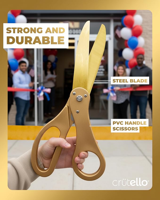 Crutello Ribbon Cutting Ceremony Kit - Grand Opening Ribbons and Scissors - 20"Giant Gold Scissors and 30 Foot Large Gold Ribbon 4"Wide - Ceremonial Kit